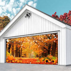 Lofaris Maple Tree Leaves Pumpkins Fall Garage Door Banner