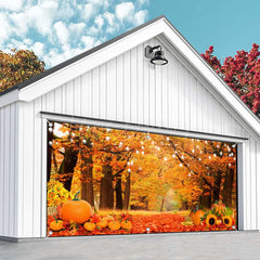 Lofaris Maple Tree Leaves Pumpkins Fall Garage Door Banner