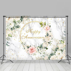 Lofaris Marble Floral Greenery Happy Anniversary Backdrop