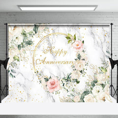 Lofaris Marble Floral Greenery Happy Anniversary Backdrop