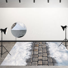 Lofaris Melting Snowy Paving Stone Fabric Floor Backdrop