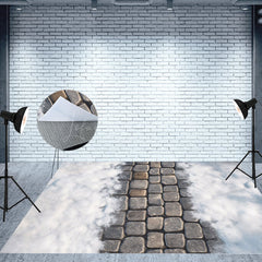 Lofaris Melting Snowy Paving Stone Fabric Floor Backdrop