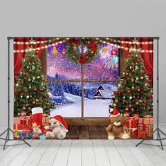 Lofaris Merry Christmas Window Snow Scene Photo Backdrop