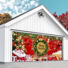 Lofaris Merry Christmas Wreath Tree Red Garage Door Banner