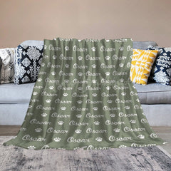 Lofaris Military Green White Paw Print Custom Name Blanket