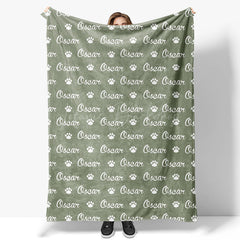 Lofaris Military Green White Paw Print Custom Name Blanket