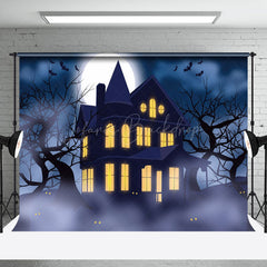 Lofaris Mist Trees Dark Night Moon House Halloween Backdrop