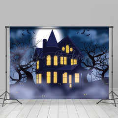 Lofaris Mist Trees Dark Night Moon House Halloween Backdrop