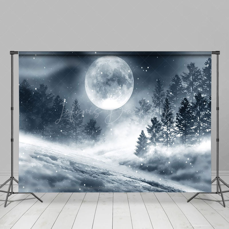 Lofaris Misty Moon Night Forest Snowland Winter Backdrop