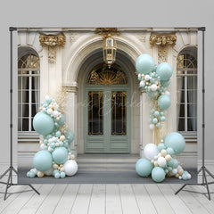 Lofaris Modern Green White Store Balloons Room Set Backdrop