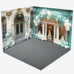 Lofaris Modern Green White Store Balloons Room Set Backdrop