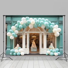 Lofaris Modern Green White Store Balloons Room Set Backdrop