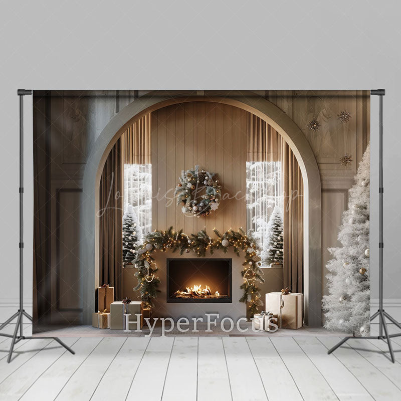 Lofaris Modern Grey Fireplace Wreath Christmas Backdrop