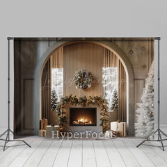 Lofaris Modern Grey Fireplace Wreath Christmas Backdrop