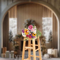 Lofaris Modern Grey Fireplace Wreath Christmas Backdrop