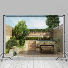 Lofaris Modern Outdoor Courtyard Tree Brick Wall Backdrop