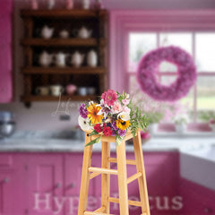 Lofaris Modern Pink Kitchen Wreath Window Photo Backdrop