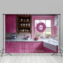 Lofaris Modern Pink Kitchen Wreath Window Photo Backdrop