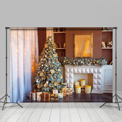 Lofaris Modern Room White Curtain Tree Christmas Backdrop