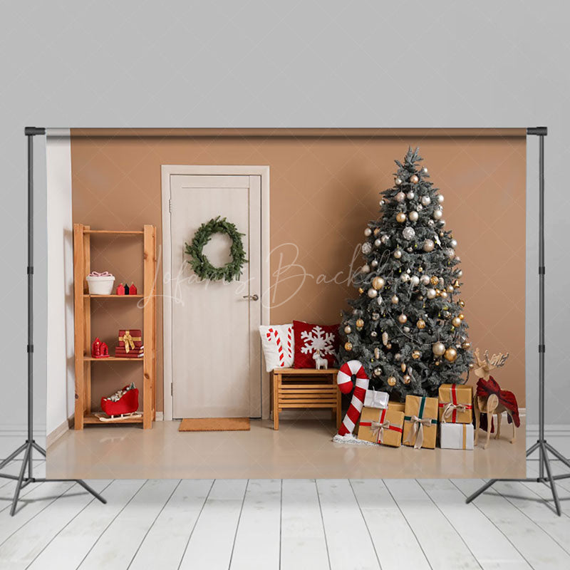 Lofaris Modern White Door Xmas Tree Christmas Vibe Backdrop