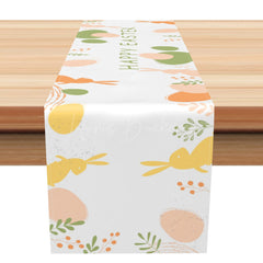 Lofaris Modern White Green Yellow Bunny Easter Table Runner