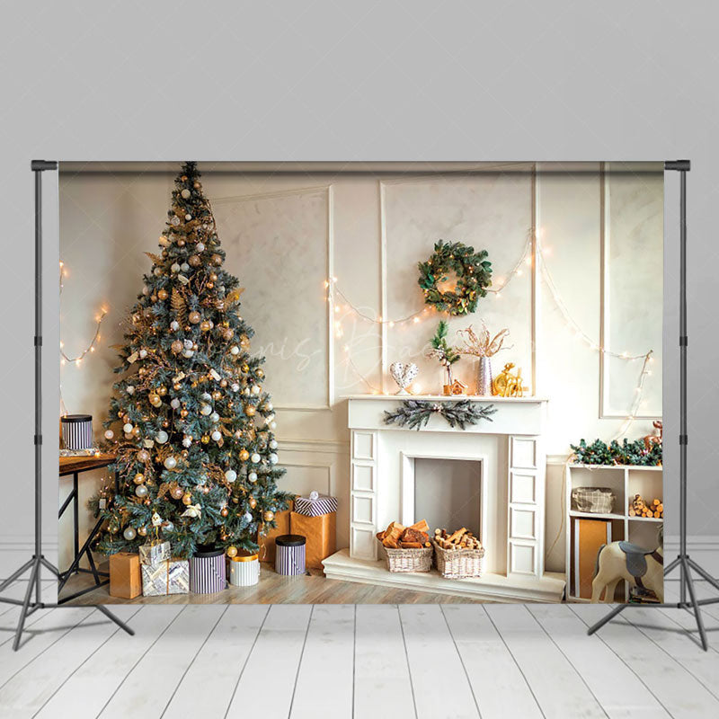 Lofaris Modern White Room Xmas Tree Christmas Vibe Backdrop