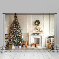 Lofaris Modern White Room Xmas Tree Christmas Vibe Backdrop