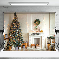 Lofaris Modern White Room Xmas Tree Christmas Vibe Backdrop