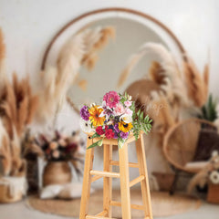 Lofaris Modern White Wall Boho Hay Bouquet Floral Backdrop