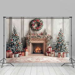 Lofaris Modern White Wall Christmas Vibe Fireplace Backdrop