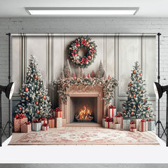 Lofaris Modern White Wall Christmas Vibe Fireplace Backdrop