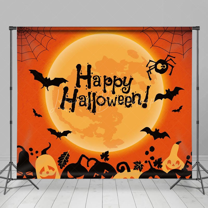 Lofaris Moon Bats Black Orange Pumpkin Halloween Backdrop