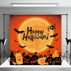 Lofaris Moon Bats Black Orange Pumpkin Halloween Backdrop