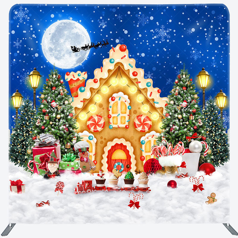 Lofaris Moon Christmas Night Tree Square Arch Fabric Backdrop