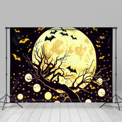 Lofaris Moon Night Black Trunk Bats Happy Halloween Backdrop