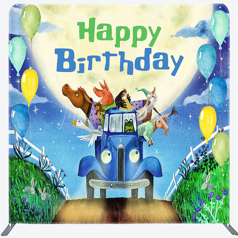 Lofaris Moon Night Blue Truck Birthday Pillow Cover Backdrop