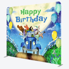 Lofaris Moon Night Blue Truck Birthday Pillow Cover Backdrop