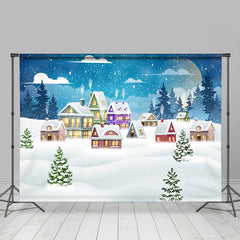 Lofaris Moon Night Cloud Snowy Cute Town Christmas Backdrop