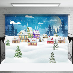 Lofaris Moon Night Cloud Snowy Cute Town Christmas Backdrop