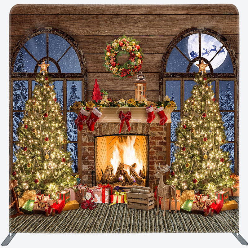 Lofaris Moon Night Fireplace Christmas Pillow Case Backdrop