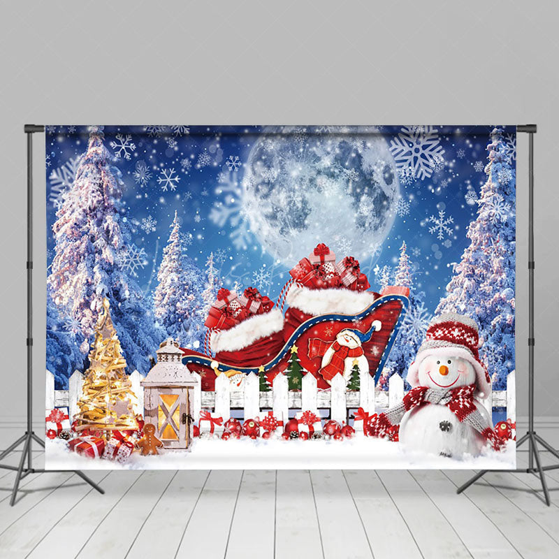 Lofaris Moon Night Pine Red Snowman Christmas Backdrop