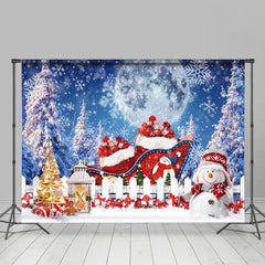 Lofaris Moon Night Pine Red Snowman Christmas Backdrop