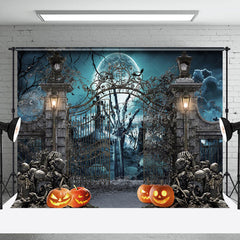 Lofaris Moon Night Skeleton Pumpkin Grave Halloween Backdrop