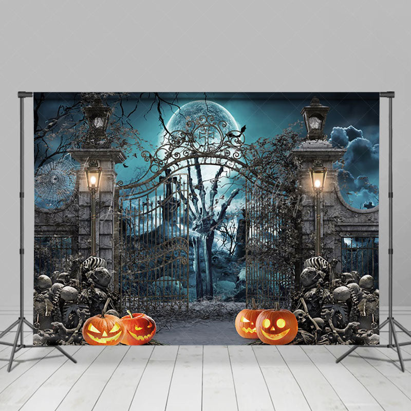 Lofaris Moon Night Skeleton Pumpkin Grave Halloween Backdrop