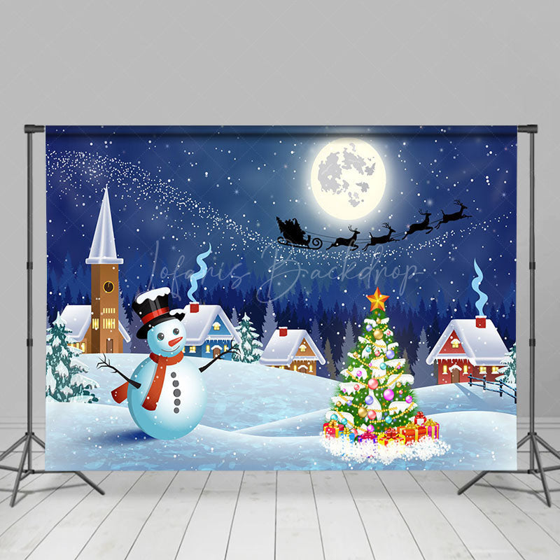 Lofaris Moon Night Snowy Town Field Merry Christmas Backdrop