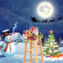 Lofaris Moon Night Snowy Town Field Merry Christmas Backdrop