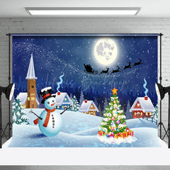 Lofaris Moon Night Snowy Town Field Merry Christmas Backdrop