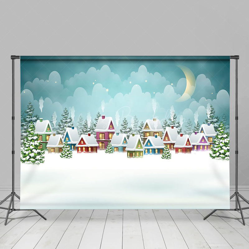 Lofaris Moon Night Winter Quiet Snowy Wild Town Backdrop