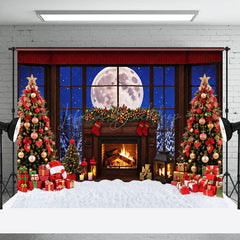 Lofaris Moon Night Xmas Trees Fireplce Christmas Backdrop