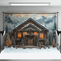 Lofaris Mountain-Foot Lighted Wood House Christmas Backdrop